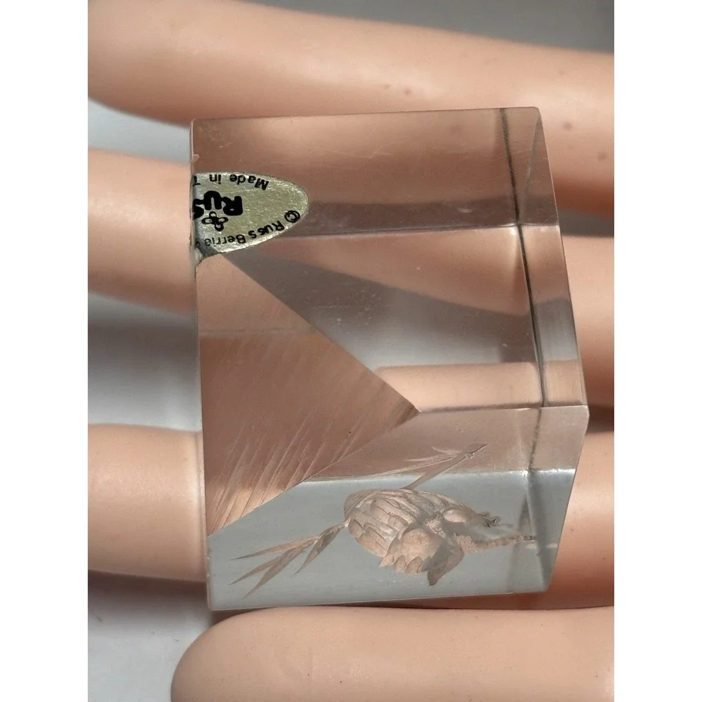 OWL ‎ LUCITE Acrylic OWL Russ & Co decorative small etched cube carved